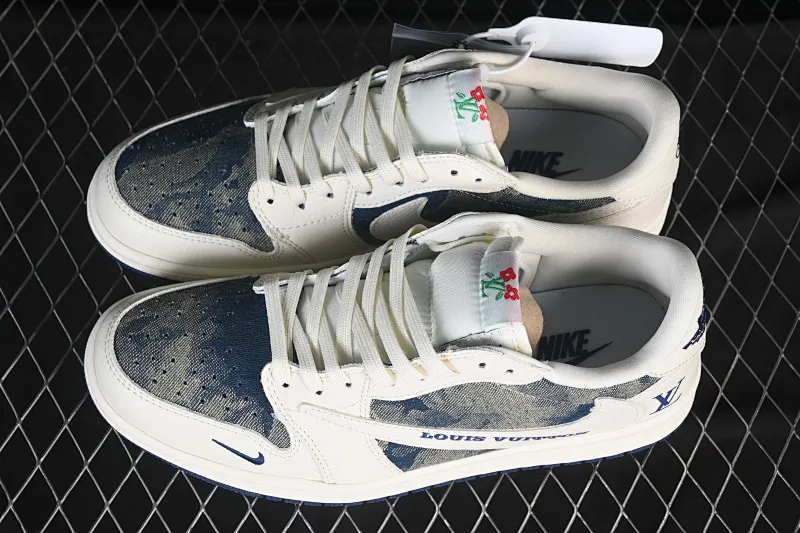 All categories Air Jordan Jordan series basketball shoes Air Jordan 1 Low High-end customized low-top sneakers Travis Scott x Fragment Design x Air Jordan 1 Low OG SP AJ1 Joe 1 LV joint name White and green denim low-top cultural casual sneakers LD2028-044